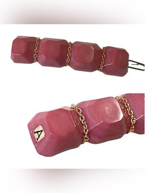 Alexandre de Paris 1980’s French Barrette in Pink & Gold, Lux Handmade Hair Clip